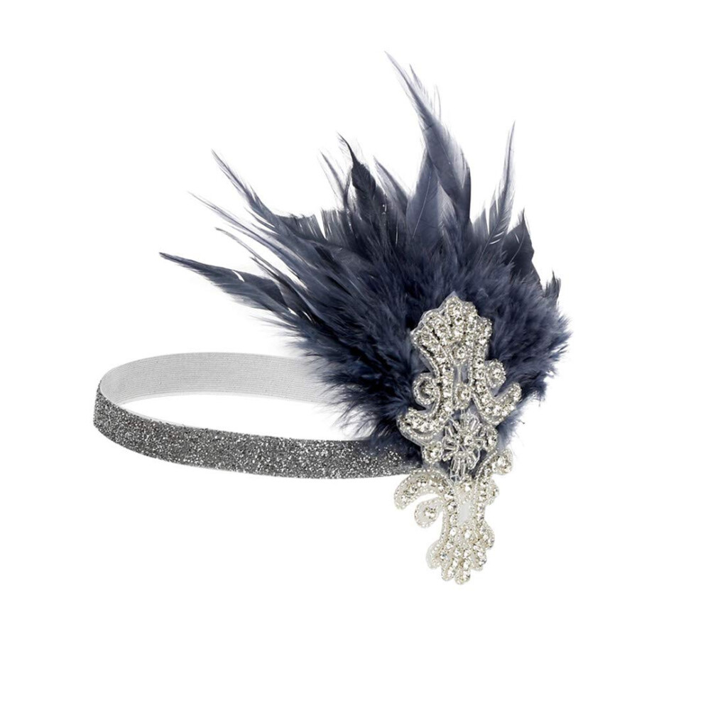 Lovfingu Unisex Grey 1920S Great Gatsby Headband For Women Vintage Feather Flapper 20S Headpiece Party Hair Accessories Onea