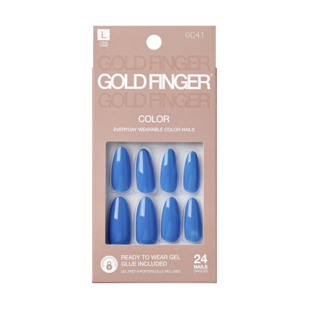 Goldfinger Blue False Nails Kit Ready To Wear Fake Nails Manicure Stick And Glue Included Long Oval Shape Long-Lasting Hottest Trend Glue On Nail