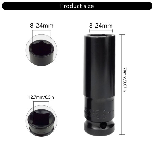 Long Shank Impact Socket Set 1/2" Drive 8-24mm Automotive-A 1