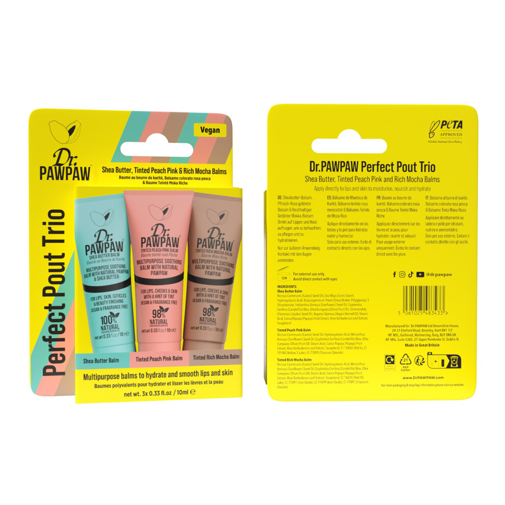 Dr. Pawpaw Original Dr. Pawpaw Mini Perfect Pout Trio - Lip Balm Giftset - Nourishing And Hydrating Lip Balms For Women - Peach Pink Shea Butter And Rich Mocha - 3 Pc