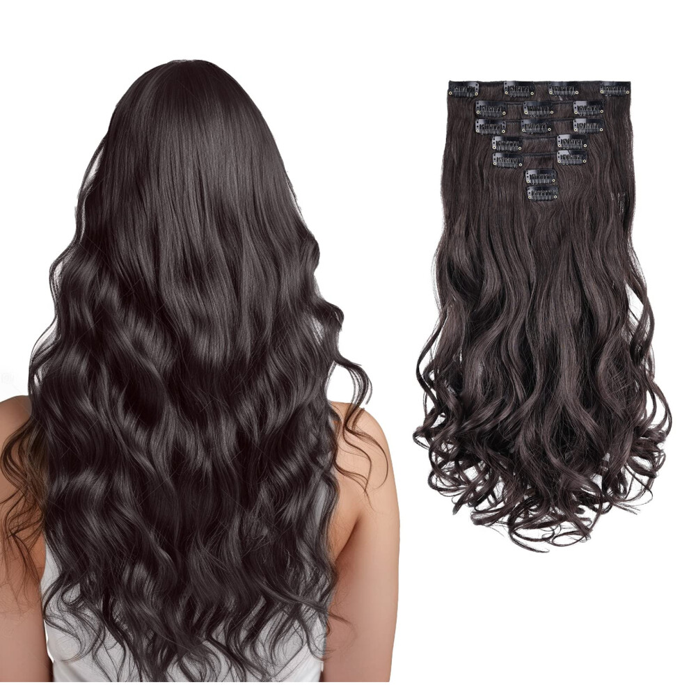 Syxlcygg Brown Extensions Clip Hair Extensions Dark Brown 18"""" Wavy 5 Oz Fluffy Hair Piece Women Synthetic Cheap