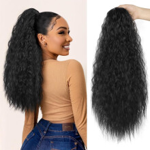AISI BEAUTY Langer, lockiger Pferdeschwanz mit Kordelzug fr Damen, 55,9 cm, Clip-in, gewellt, natrlicher Pferdeschwanz-Verlngerung fr Damen (