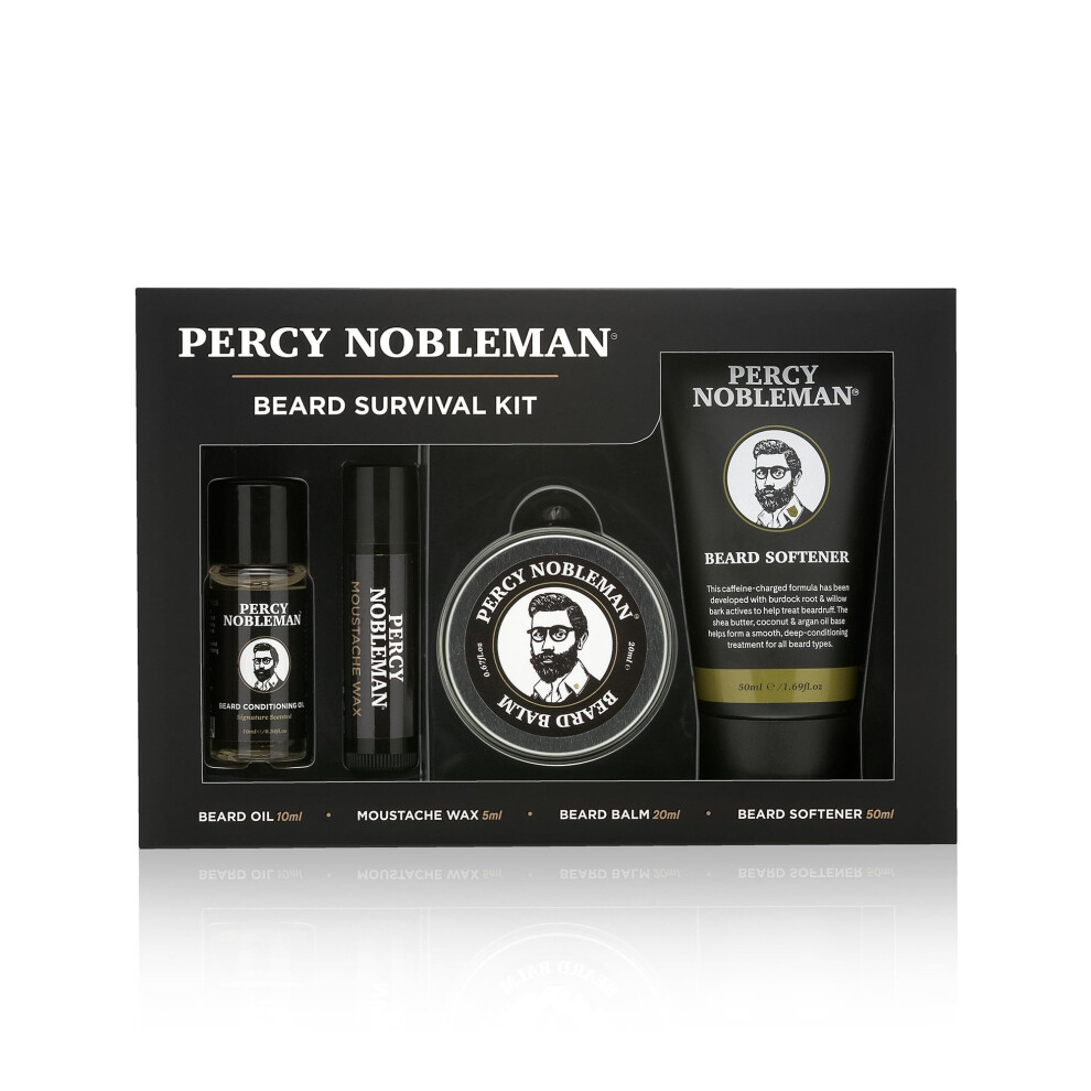Percy Nobleman Beard Survival Kit, A Beard Grooming Kit Containing A Scented Beard Oil, Beard Balm, Moustache Wax, And A Beard Softener