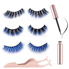miaowang 6D Magnetic Blue Eyelashes and Magnetic Eyeliner Kit 3 Style with Tweezers (Blue)