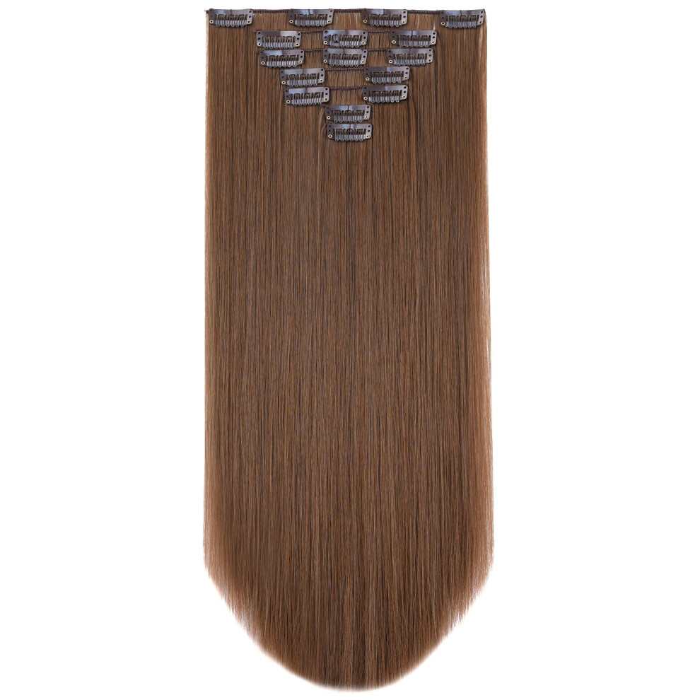 Syxlcygg Brown Hair Extensions Clip Hair Extension 22"""" 5 Oz Straight Synthetic Hair Piece Women Soft Fluffy Tangled