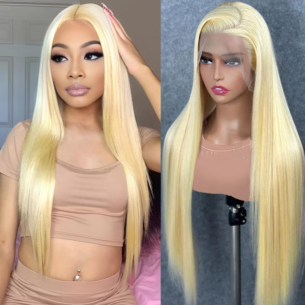 Enflokt Unisex 613 13X6 Lace Front Wig Human Hair 200% Density Straight Blonde Lace Frontal Wigs Human Hair Pre Plucked Blonde Hd Lace Front Wig 24Inch Glue