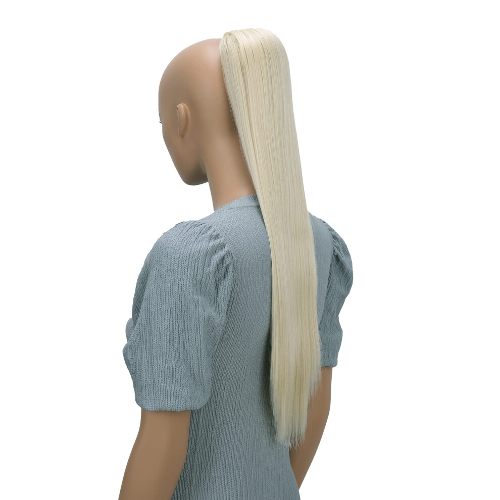Caisha Unisex Silver 26"""" Longhair Hairpiece Ponytail Extension Drawstring Straigth Heat-Resistant Synthetic Fibres Platinum Blonde Ph614