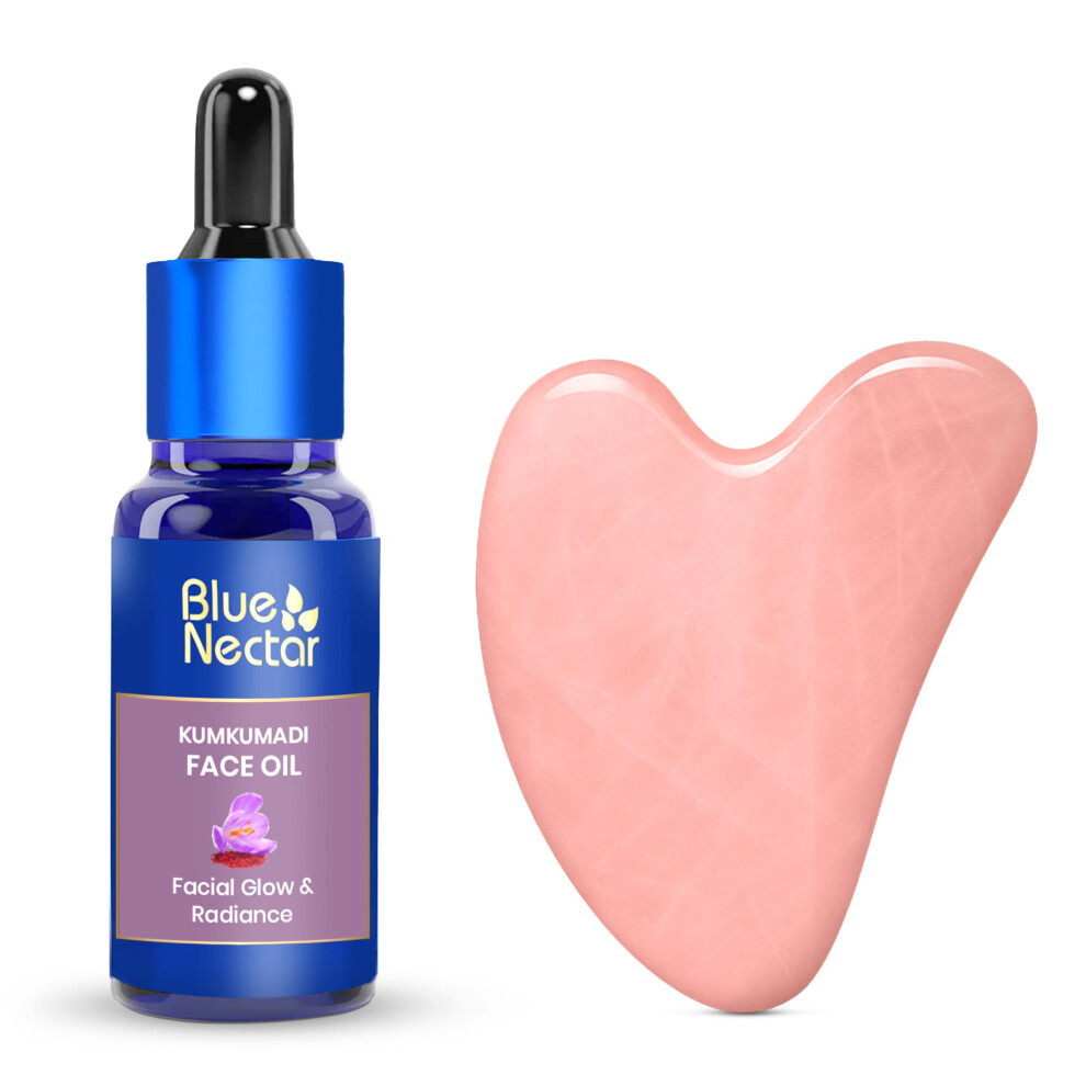 Blue Nectar Kumkumadi Oil With Gua Sha | Ayurvedic Face Oil For Glowing Skin | Natural Face Serum For Women & Men With Gua Sha Stone (26 Herbs 1 Fl O