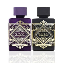 Lattafa Perfumes Bade'e Al Oud Set de regalo de 2 piezas para unisex (3.4 onzas Oud for Glory Eau de Parfum Spray + 3.4 onzas Amethyst Eau de Par