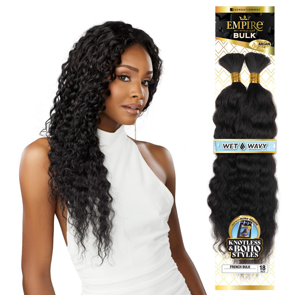 Sensationnel Empire Bulk Braiding - Wet And Wavy French 18 Inch Human Hair Braids For Knotless Boho Box Or Curly Loose Wave Styles (18 Inch 1B Offbl
