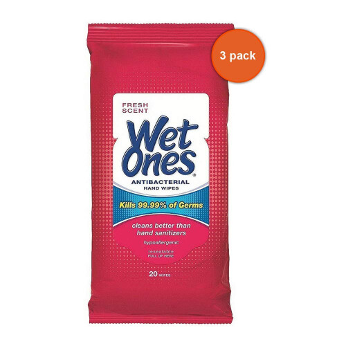 Lingettes Antibactériennes Wet Ones, 20 Lingettes (Pack de 10)