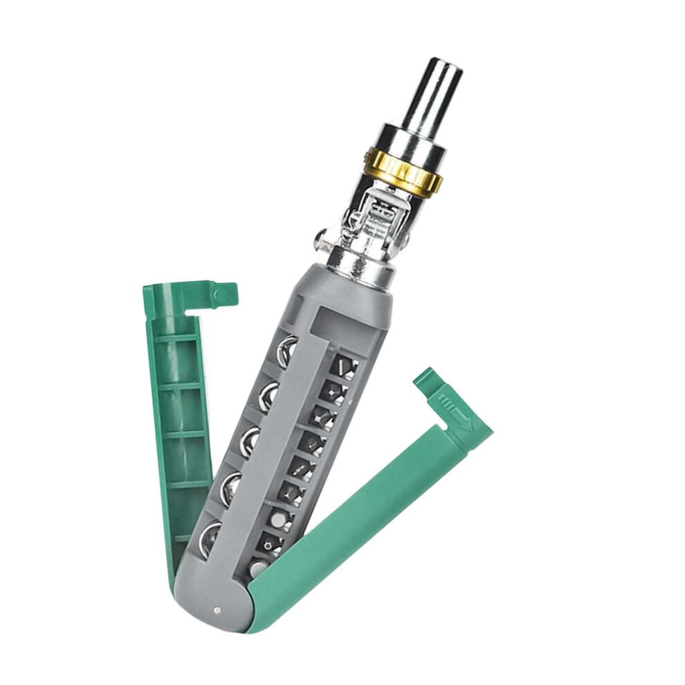Multipurpose 14 In 1 Ratcheting Screwdriver Tool Set- Green 7696000235424