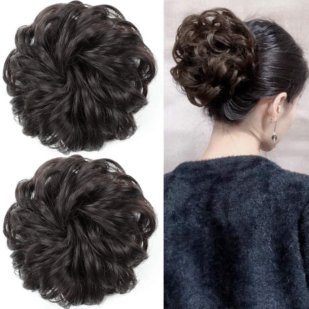 Liliyab Unisex Messy Hair Bun Hair Piece 2Pcs Curly Extension Fake Hair Scrunchie(2)