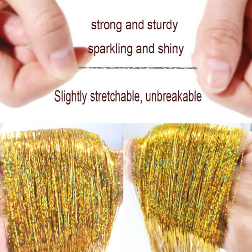 CelineBella Tinsel de Cabelo Dourado, 5 PCs/Pacote, 48 Polegadas, Resistente ao Calor, Extensões de Cabelo Para Crianças 2