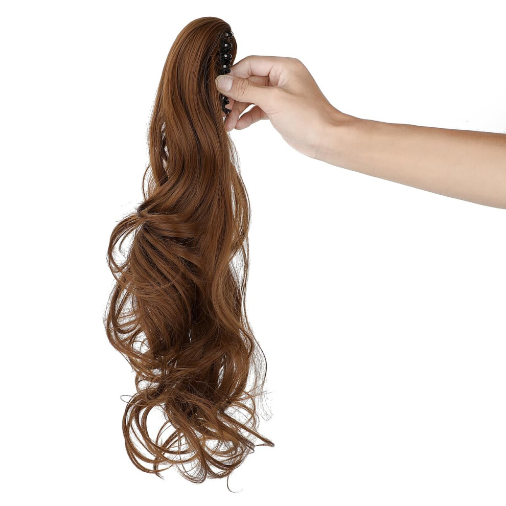 Mitrygreen Claw Clip Ponytail Extension 18"""" Clip In Wavy Ponytail Hair Extensions Long Pony Tails For Women Extensions Light Auburn Wave Hairpiece