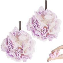 Biiange Loofah, Shower Bath Spong, Soft Shower Loofahs Balls, Globose lace Shower Ball, for Body Wash Scrubber Cleaning Loofah Bathroom Accessories (2