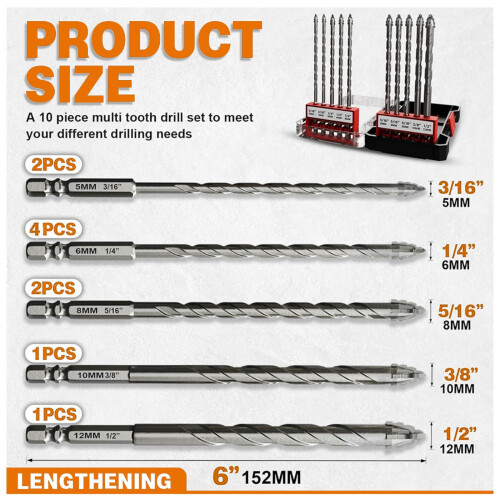 10Pcs 5/6/8/10/12mm Eccentric Twist Drill Bit Four Edge-Set one 2
