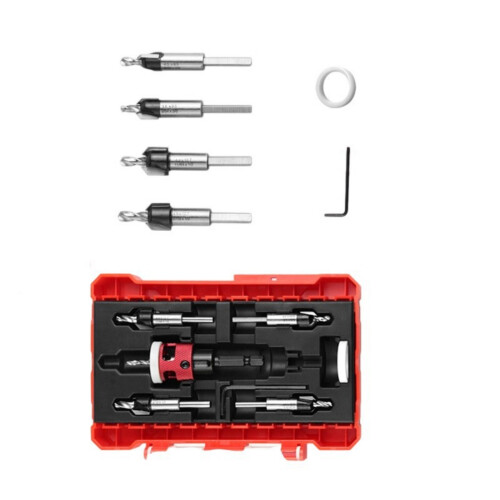 5Pcs Countersink Drill Bit Set With Depth-Red Normal model
