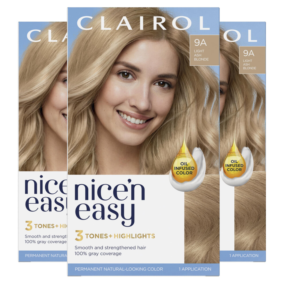 Clairol Light Nice'n Easy Permanent Hair Color Creme, 9A Ash Blonde, Hair Dye, 1 Application