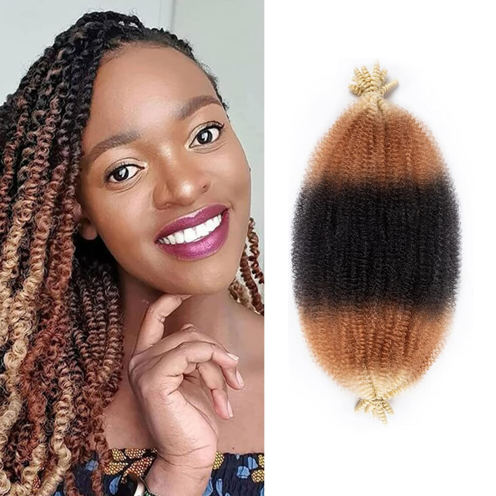 Celie Unisex Black 12 Inch Pre-Separated Springy Afro Twist Hair 8 Packs Pre-Fluffy Natural Curls Are Perfect For Marley Crochet Hair Suitable For Women (1B / 27