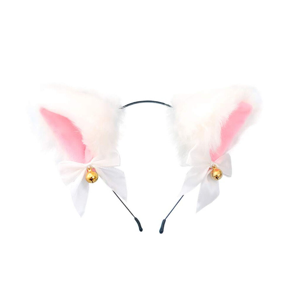 Cchude Unisex White Cute Cat Ears Headband Fox Ears Cosplay Headband With Bells Headwear Hairband For Party Costume Halloween Hairhoop