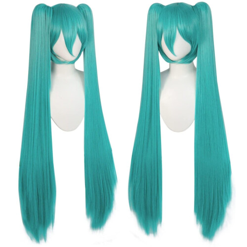 JoneTing Peruca Verde 120CM/47in com 2 Coques para Mulheres, Peruca Sintética Longa e Reta 1