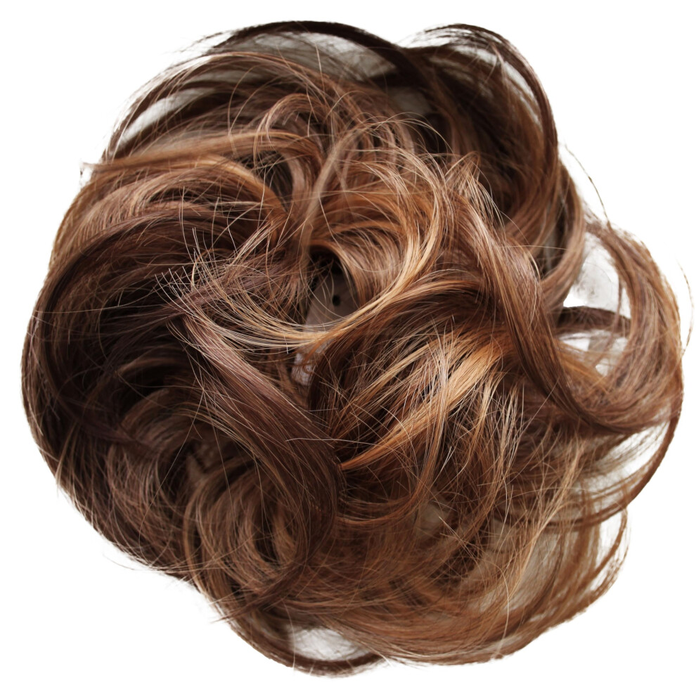 Caisha Unisex Brown Synthetic Fiber Hairpiece Scrunchie Scrunchy Updo Slightly Wavy Mix G31b