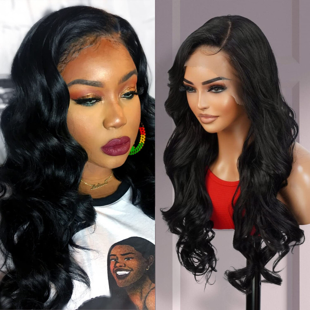 Glam21usa Unisex Hd Lace Front Wig Loose Wave 13X6 Glueless Invisible Transparent Lace Frontal Wigs Human Hair Blend Preplucked Swiss-Lace Curly Long Synthe