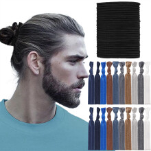 79style Herren-Haargummis aus geknotetem, elastischem Stoff ohne Schden  flache Band-Pferdeschwanzhalter fr langes Mnnerhaar (10 Farben)