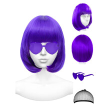 NSODREEM Parrucca Viola e Occhiali da Festa, Parrucche Bob Viola Scure da 30 cm per Donne