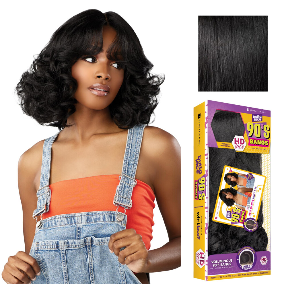 Sensationnel Unisex Butta Lace 90Sbangs Wigs - Unit 914 Glueless Wide Deep Part Synthetic Preplucked Hairline (1 Jetblack)