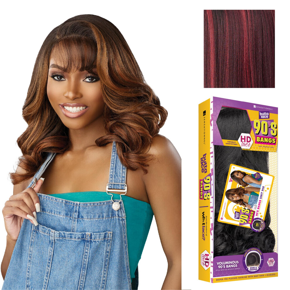 Sensationnel Unisex Butta Lace 90Sbangs Wigs - Unit 908 Glueless Wide Deep Part Synthetic Preplucked Hairline (Balayagedarkcherry)