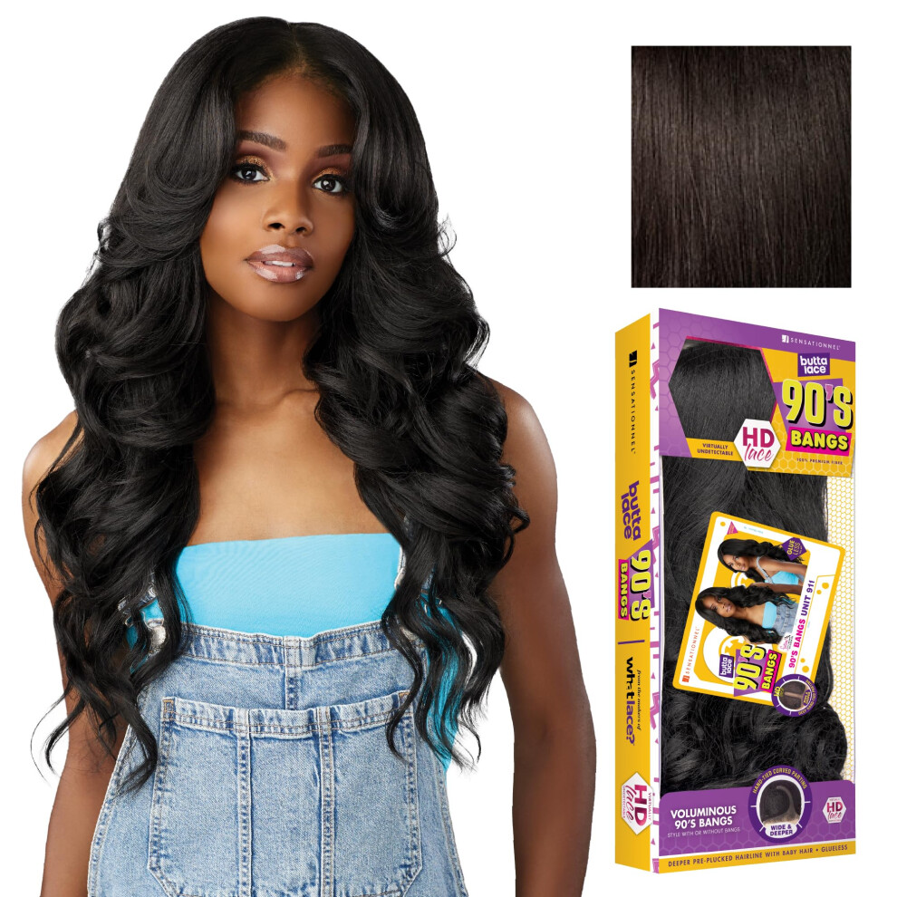 Sensationnel Unisex Butta Lace 90Sbangs Wigs - Unit 911 Glueless Wide Deep Part Synthetic Preplucked Hairline (2 Darkbrown)