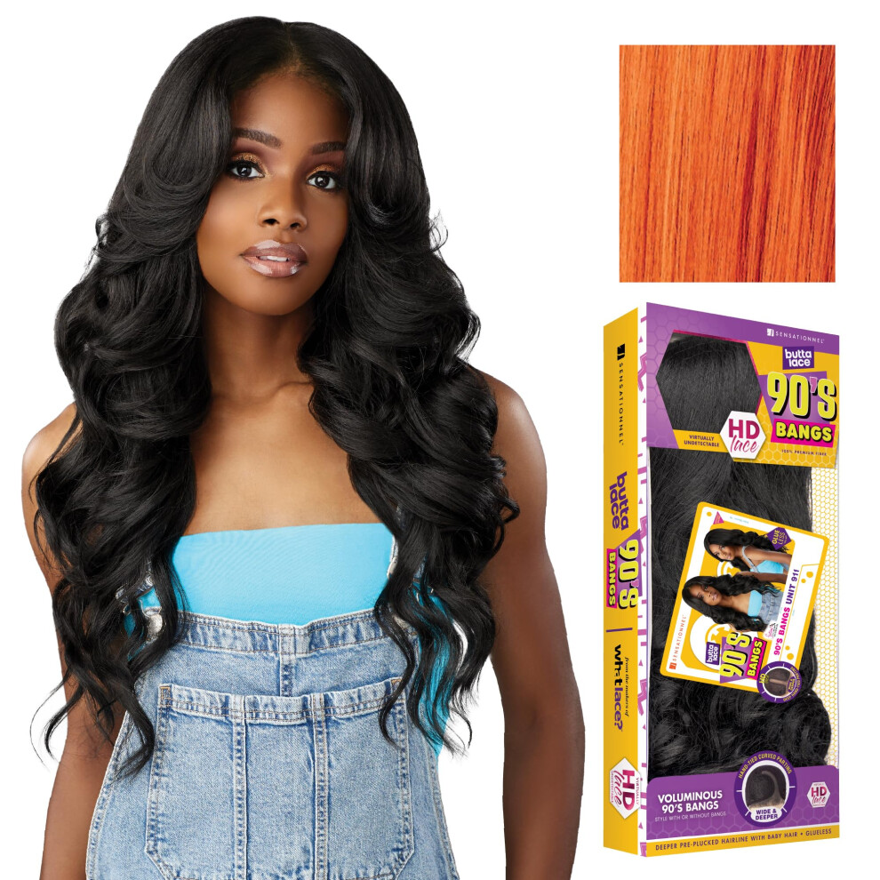 Sensationnel Unisex Butta Lace 90Sbangs Wigs - Unit 911 Glueless Wide Deep Part Synthetic Preplucked Hairline (Gingercopper)