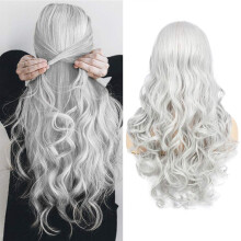 Parrucca Donna Lunga Riccia Grigia Argento Cosplay Costume Parrucche Halloween Sintetiche
