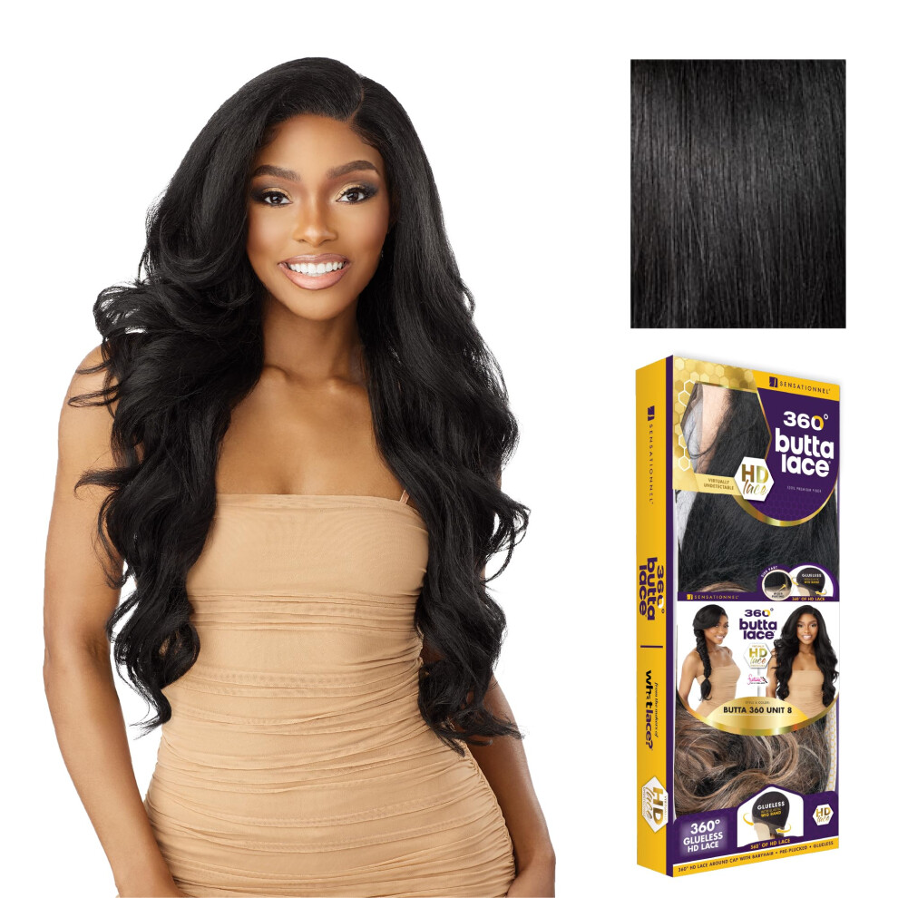 Sensationnel Unisex Butta 360 Lace Wigs - Unit 8 Side Wider Parting 360 Degree Lace Glueless Synthetic Preplucked Hairline (1 Jetblack)