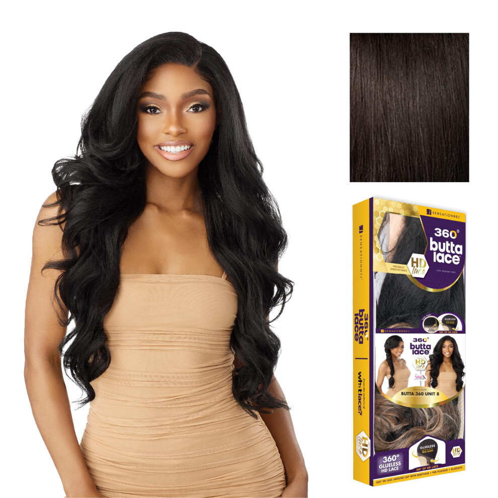 Sensationnel Unisex Butta 360 Lace Wigs - Unit 8 Side Wider Parting 360 Degree Lace Glueless Synthetic Preplucked Hairline (2 Darkbrown)