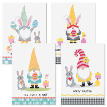 gnomes Paasgroet kaart door Suzanne Nicoll - Set van 8 (4 ontwerpen), Groot 5 x 7, Pasen kaarten met teksten binnenin