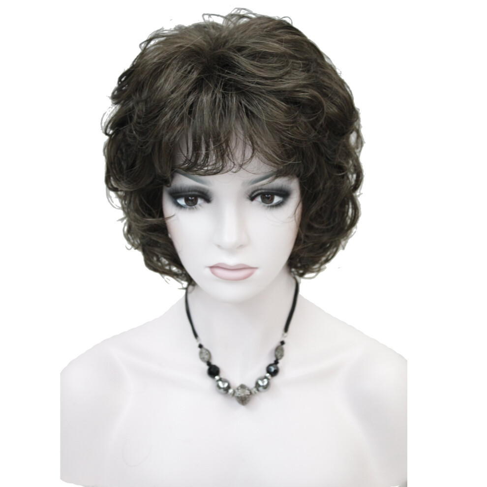 Wiginway Unisex Short Curly Wavy Synthetic Hairpiece Wigs With Bangs For Women Girls