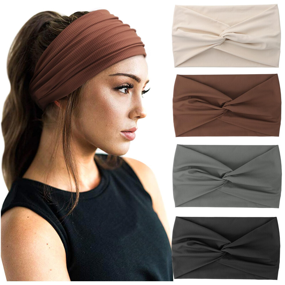 Dreshow Unisex 4 Pack Turban Headbands For Women Wide Vintage Head Wraps Knotted Cute Hair Band Accessories