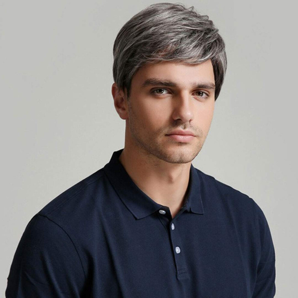 Sallcks Mens Gray Wig Short Layered Natural Synthetic Heat Resistant Halloween Cosplay Costume Wig