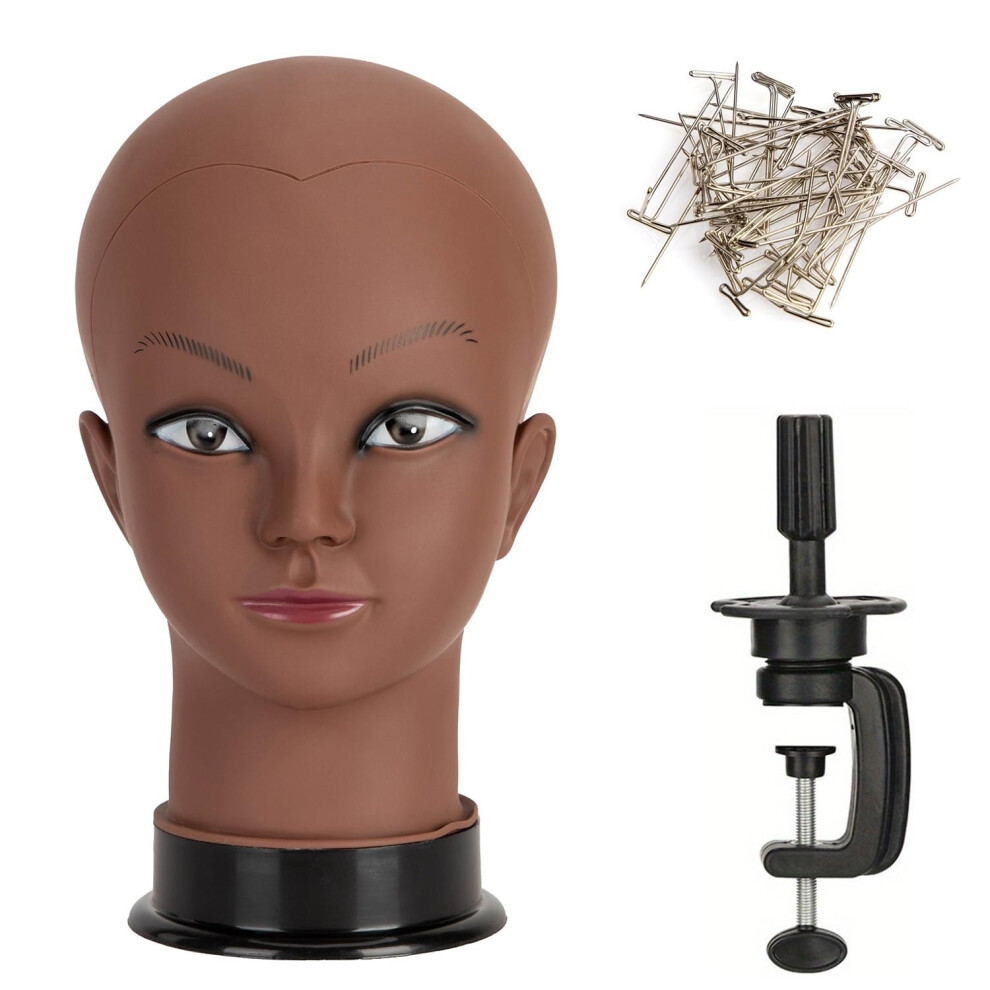 Koskusder Bald Mannequin Head Female Professional Cosmetology Training Mannequin Bald For Wig Making And Display Afro American Mannequin Head With Fr