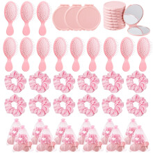 Tideme 48 Pcs Rosa Festfavoriter, Makeup Tillbehör, Inklusive Hårborstar, Elastiska Scrunchies och Sminkspegel