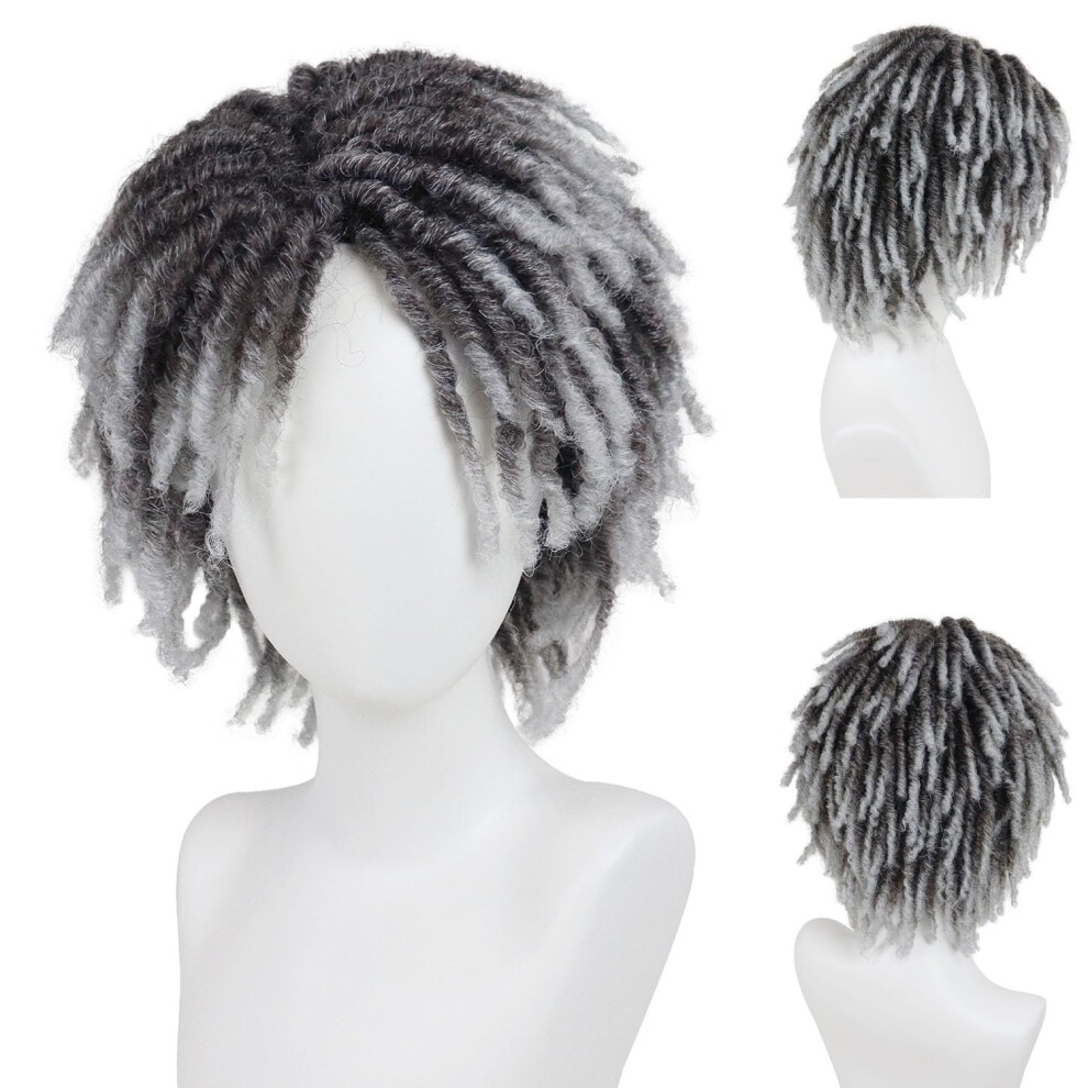 Gnimegil Mens Dreadlock Wig Cosplay Ombre Grey Curly Hairstyle Male Fake Dreads Hair Loc Short Braided Wig With Bangs Realistic Twist Rasta Wigs Funn