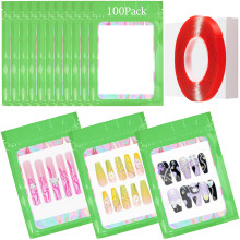 100PCS Sacchetti Holografici Verdi per Unghie e 100PCS Sacchetti per Tips Unghie Bianchi con 1 Rollo