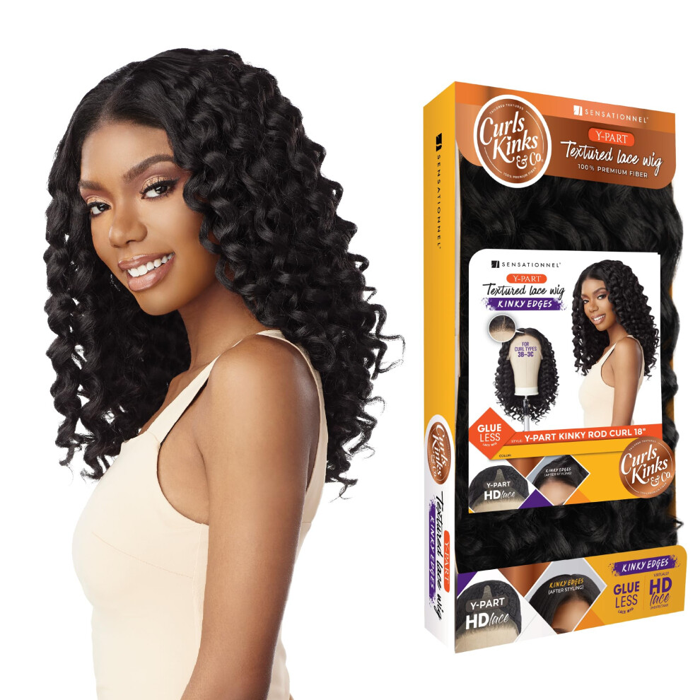 Sensationnel Unisex Curls Kinksandco Kinkyedges Wig - Kinky Rod Curl 18 Inch Y Part Lace Natural Kinkytexture Edged Hairline For Natural 3C To 4C Hair Textu