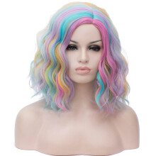 BUFASHION Parrucca Sintetica Kinky Straight Arcobaleno da 14" per Donne con Frangia - 46 Colori Disponibili