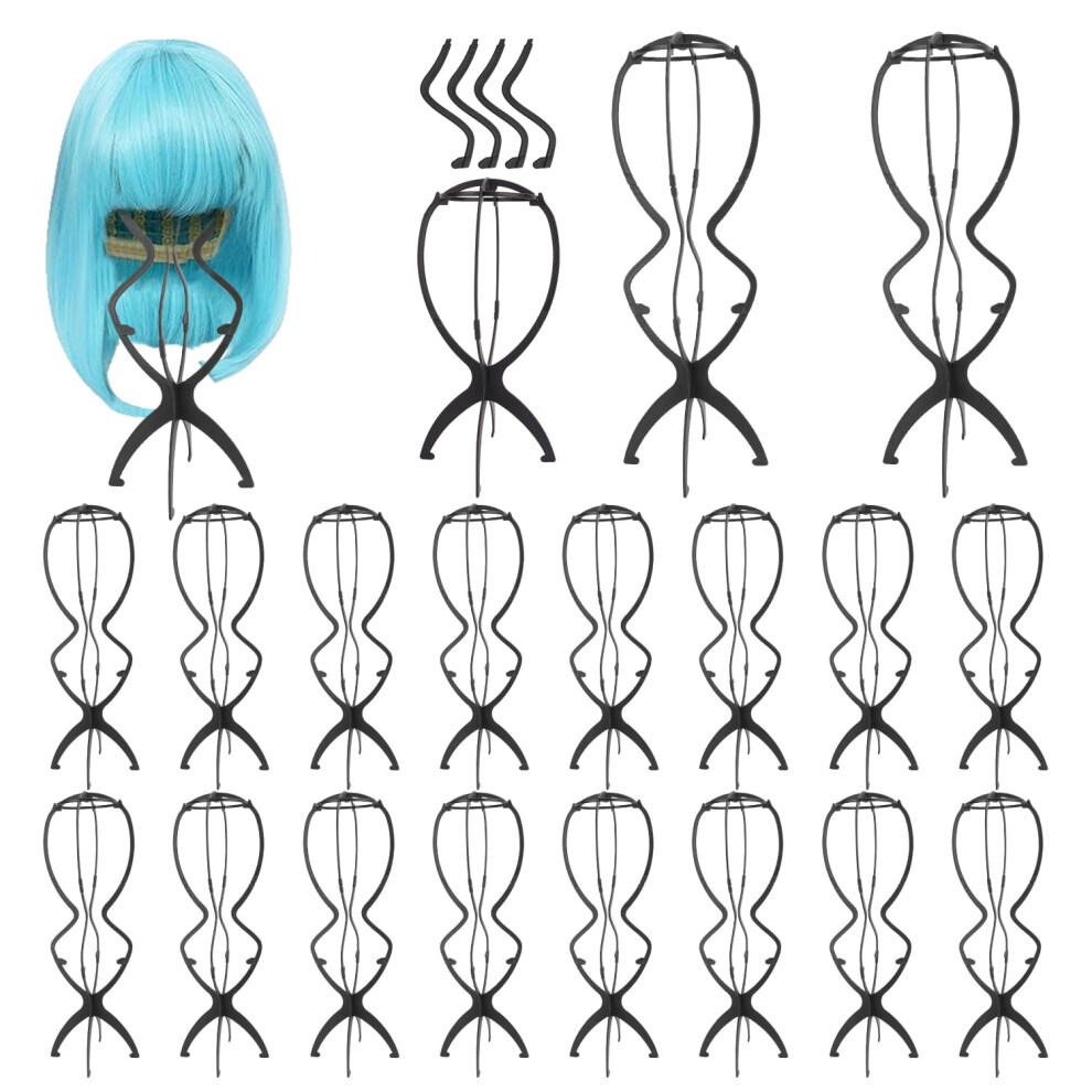 Kuklipjim 20 Pack 20 Inches Long Wig Stand Durable High Wig Holder For Long Wigs Lightweight Collapsible Tall Wig Stand For Easy Storage & Transpo