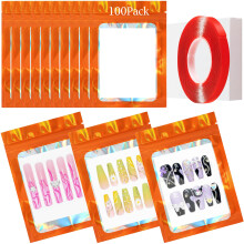 Qenk 100 STK Tom holografisk negleopbevaringspose Tryk p? negleemballagepose og 100 STK skinnende hvid pap neglespidsemballageposer med 1 rulle t
