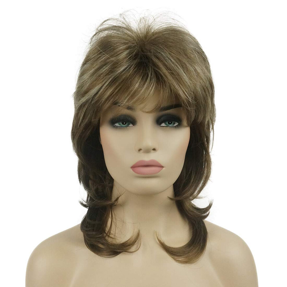 Lydell Unisex Brown Long Soft Shaggy Layered Classic Cap Full Synthetic Wigs (12Tt26 With Highlights)